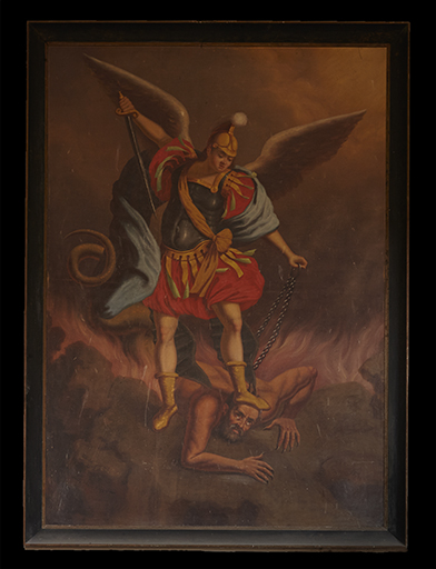 Tableau, cadre : saint Michel terrassant le démon