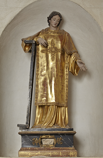 Statue-reliquaire de saint Laurent (socle-reliquaire)