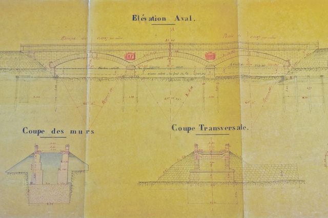 [Elévation aval et coupes, 1880.]