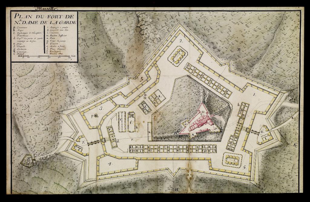 Plan du projet de citadelle au Fort ND de la Garde, 1701.