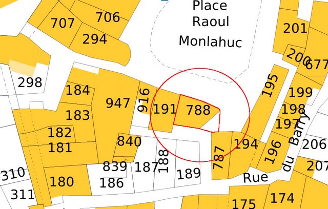 Plan de masse d'après le cadastre de 2021, section 000F. Echelle d'origine 1/500e.