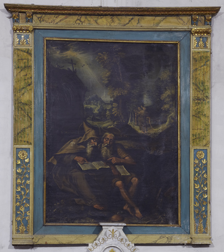 Retable et tableau d'autel : visite de saint Antoine abbé à saint Paul ermite