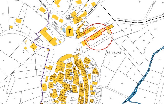 Plan de masse et de situation d'après le cadastre de 2022, section 000F. Echelle d'origine 1/500e.