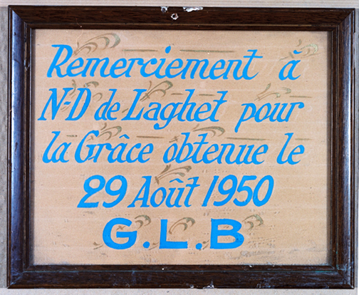 ex-voto, tableau : Remerciements en lettres bleues