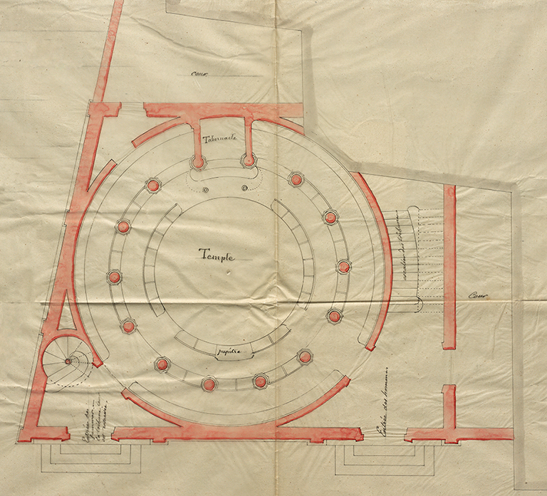 Plan-projet du rez-de-chaussée par l'architecte Joseph-Auguste Joffroy (1846).