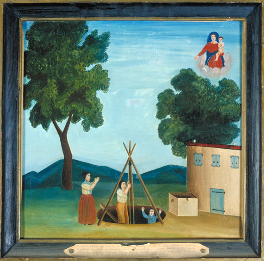 tableau, ex-voto : Chute de Nicolas Barbier et de Joachim Buscaye dans un puits