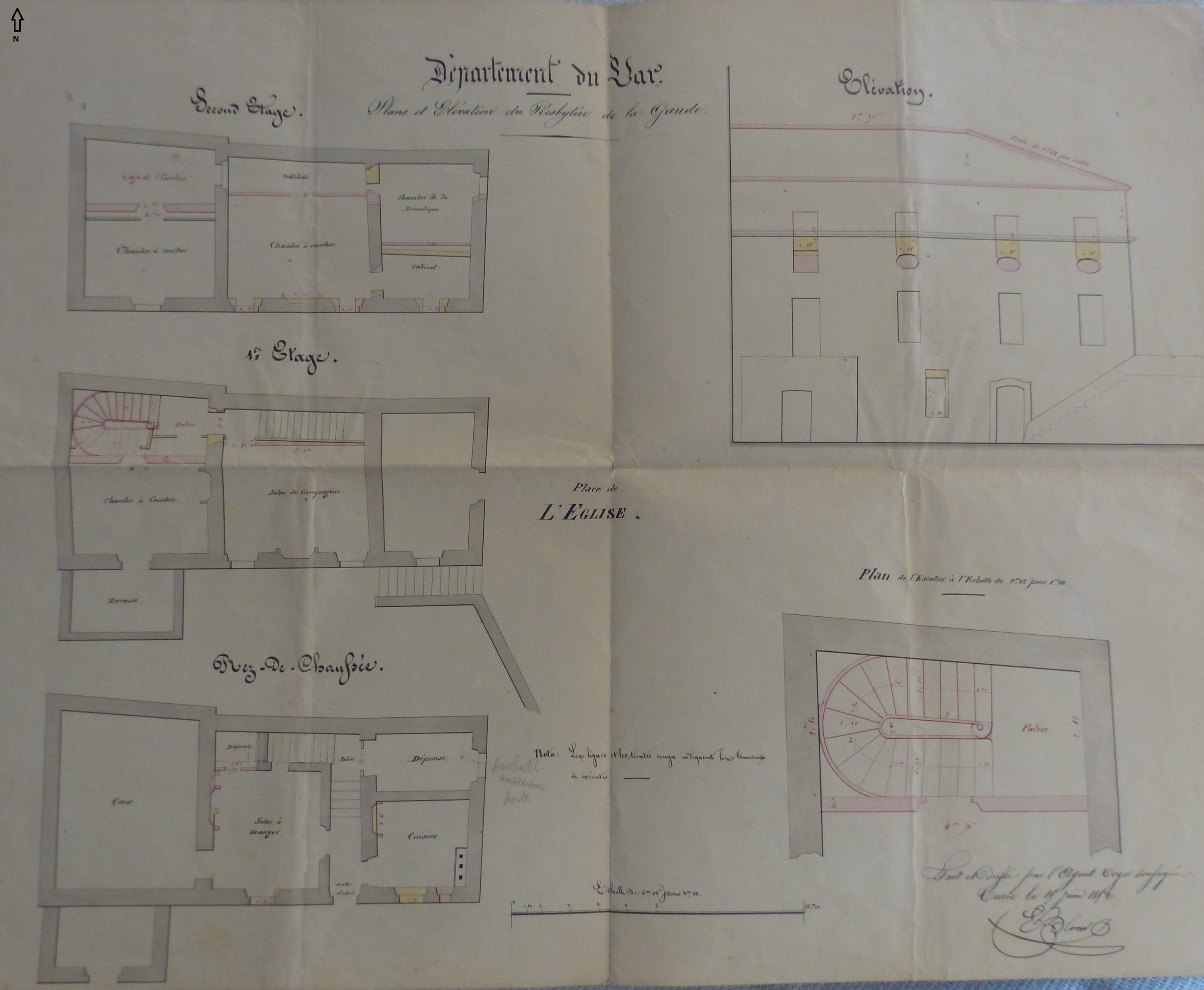 Plans et Elévation du Presbytère de la Gaude. 