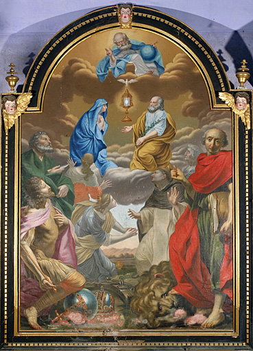 tableau (tableau d'autel) : Dieu le Père, Vierge, saint Joseph, saints