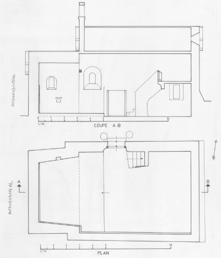 Plan et coupe de la chapelle Saint-Jean-Baptiste de Ville-Basse, représentative des édifices du groupe 2.