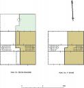 Plans schématiques du rez-de-chaussée et du 1er étage de l'immeuble-module situé aux numéros 2 et 4 de la rue (parcelles 88 et 89).