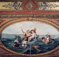 plafond, reliefs et 3 peintures monumentales : Le triomphe de Jupiter, Le triomphe de Neptune, Le triomphe de Bacchus