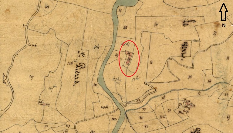 Plan de masse et de situation d'après le cadastre de 1833 (section C, parcelles 48 et 49).