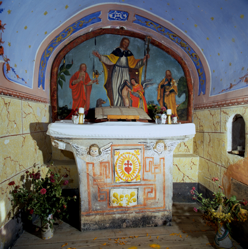 autel, tableau d'autel : Saint Roch, saint Jean l'Evangéliste et saint Joseph