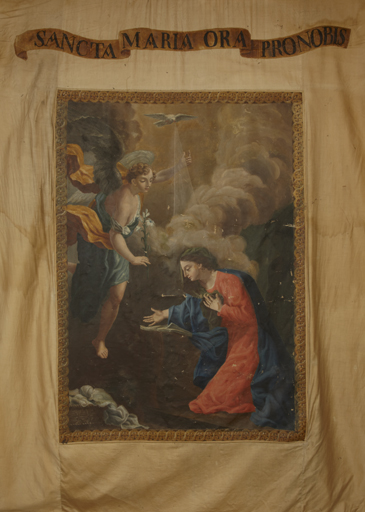 Bannière de procession (bannière de confrérie) : Annonciation, Christ en croix