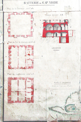 Batterie du Cap Nègre [Plans et coupe du réduit] 1879.