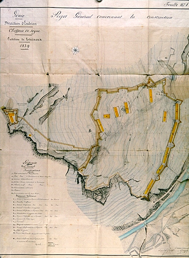 Projet général concernant la construction d'un fort à établir à l'extrémité sud de la position de Tournoux, 1839. Feuille 1.