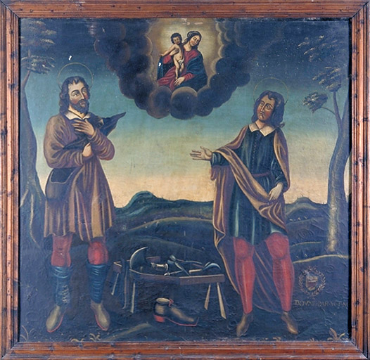 tableau : Saint Crépin et saint Crépinien en présence de la Vierge à l'Enfant