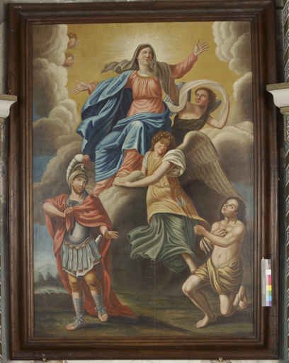 tableau d'autel : Assomption avec saint Ferréol et saint Sébastien