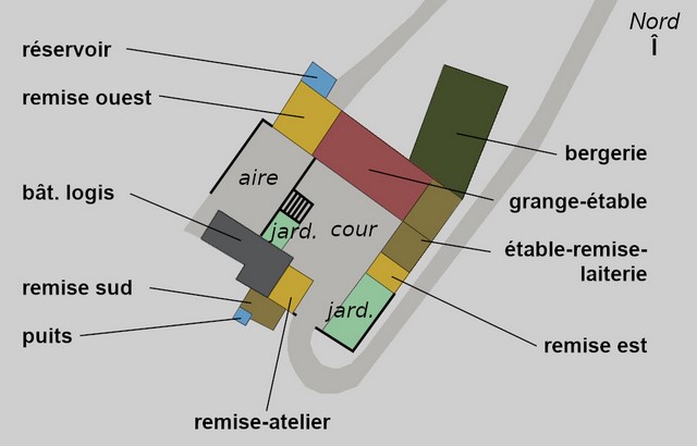 Localisation et désignation des différents bâtiments présentés dans le texte.