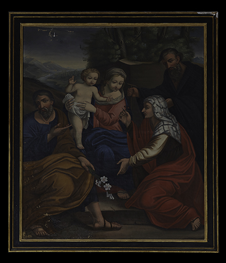 Tableau, cadre : la sainte Famille avec sainte Élisabeth et saint Zacharie