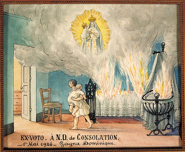 tableau, ex-voto : Incendie dans une chambre à coucher