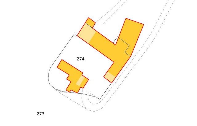 Plan de masse, d'après le cadastre de 2021 (section 000F). Echelle d'origine 1/500e.