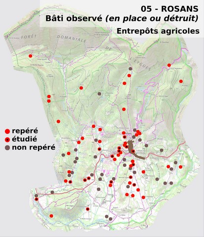 Localisation des entrepôts agricoles sur le territoire communal.
