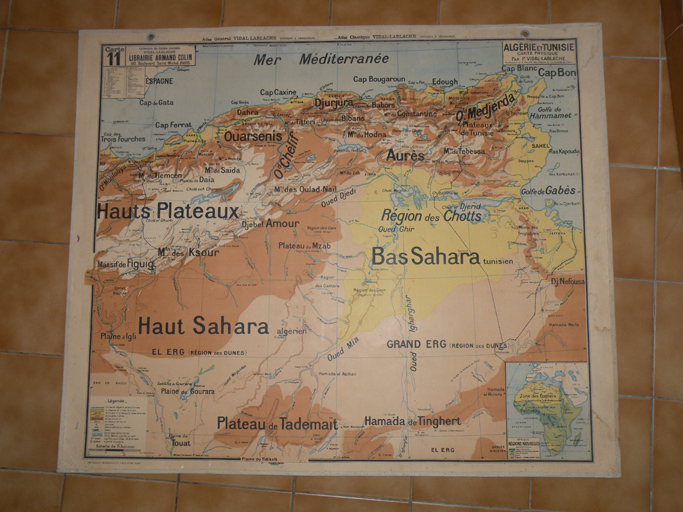 carte murale : Algérie et Tunisie Carte Physique, Algérie et Tunisie Carte Politique