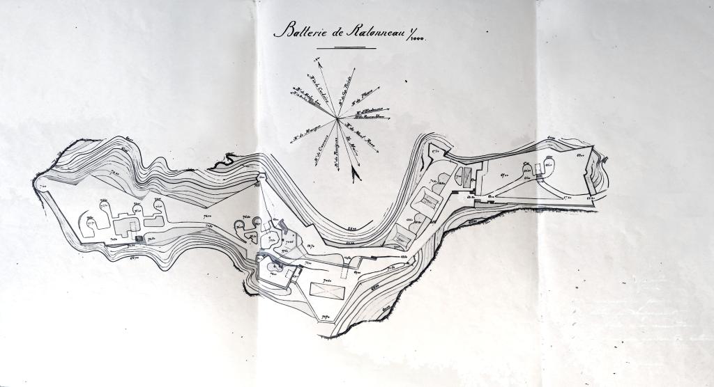 [Plan d'état des lieux des batteries du fort de Ratonneau], 1889