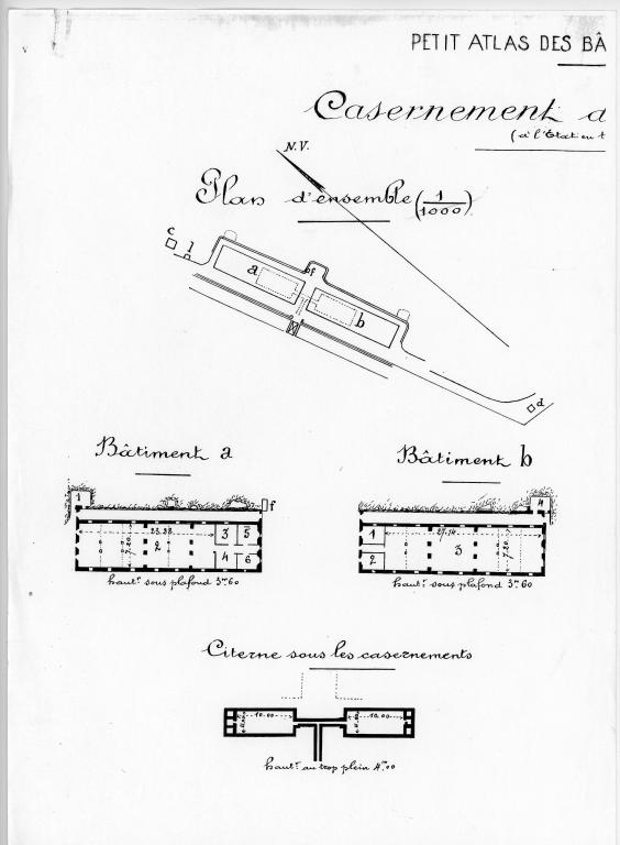 [Plans des casernements de l'ouvrage du Gros Cerveau]. vers 1900.