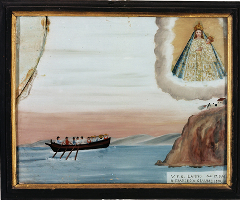 ex-voto, tableau : Barque attaquée par l'artillerie d'un fort