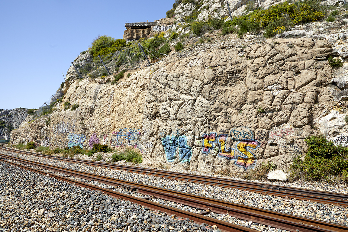 Pan aveugle des façades des 1ere et 2eme casemate en camouflage rocaillé