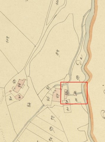 Localisation des moulins de l'Estang, sur le cadastre de 1839 (section D13). Echelle d'origine 1/2 000e.