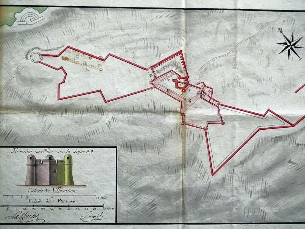 [Plan du fort de de Ratonneau et élévation du donjon], 1776.