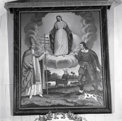 tableau de l'autel de Saint-Hubert : La Vierge, saint Clément et saint Hubert