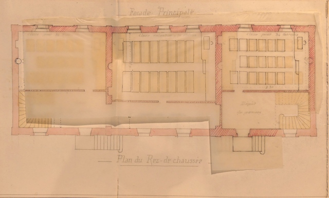 Plan du rez-de-chaussée. [Echelle d'origine 1/100e, le nord est en bas, 1899.] 