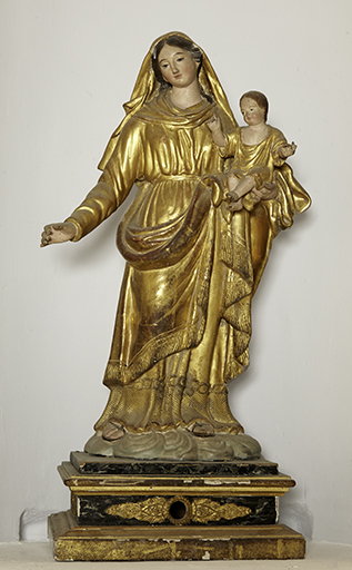 Statue-reliquaire (socle-reliquaire) : Vierge à l'Enfant