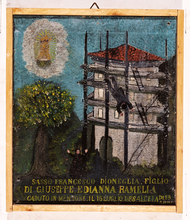 ex-voto, tableau : Chute d'un ouvrier tombant d'un échafaudage, Francesco Sasso