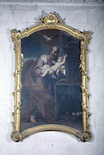 ensemble de 2 tableaux et de 2 cadres : La Sainte Famille et sainte Thérèse d'Avila, Saint Joseph portant l'Enfant Jésus