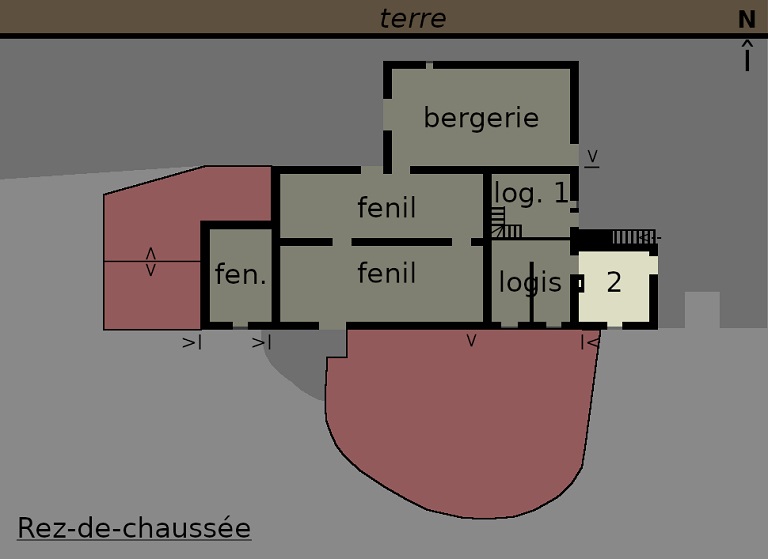 Plan schématique du bâtiment 3 : rez-de-chaussée surélevé.