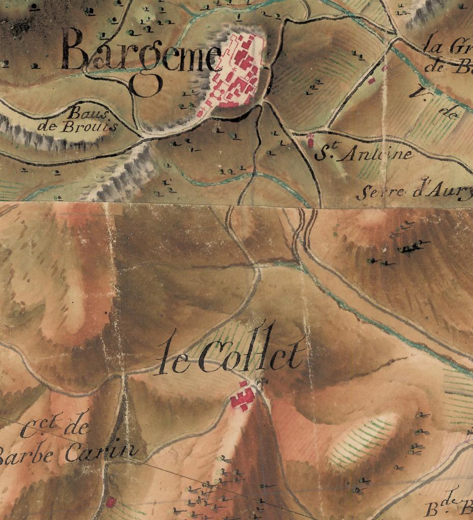 Cartes des frontières Est de la France, de Colmars à Marseille, 1764-1778. Détail : plan de situation et de masse du Collet.