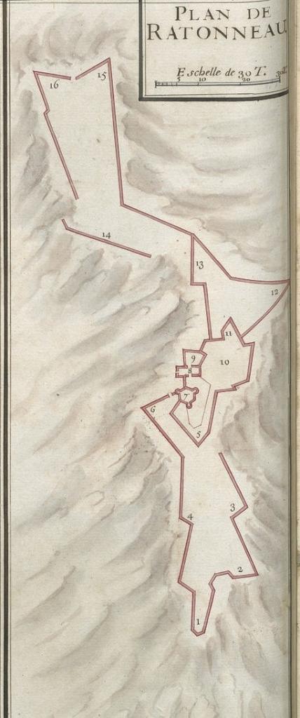 [Planche de plans des forts de Pomègues et Ratonneau], 1694. Détail : Plan de Ratonneau.