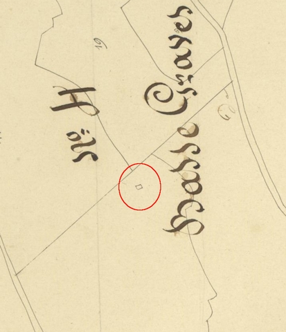 Plan de masse, d'après le cadastre de 1839 (section C4) (version des Archives départementales). Echelle d'origine 1/2 000e.