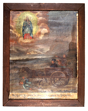 ex-voto, tableau : Homme sous les roues d'un char à bancs, Antoine Lagueila