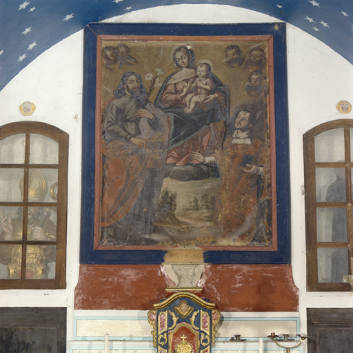 tableau d'autel : Vierge à l'enfant, saint Joseph et saint Etienne