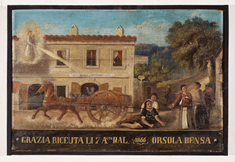 ex-voto, tableau : Chute d'une femme tombant d'une charrette, Orsola Bensa