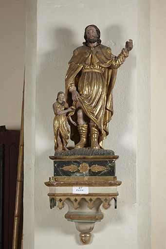 Groupe sculpté : saint Roch et l'ange ; console