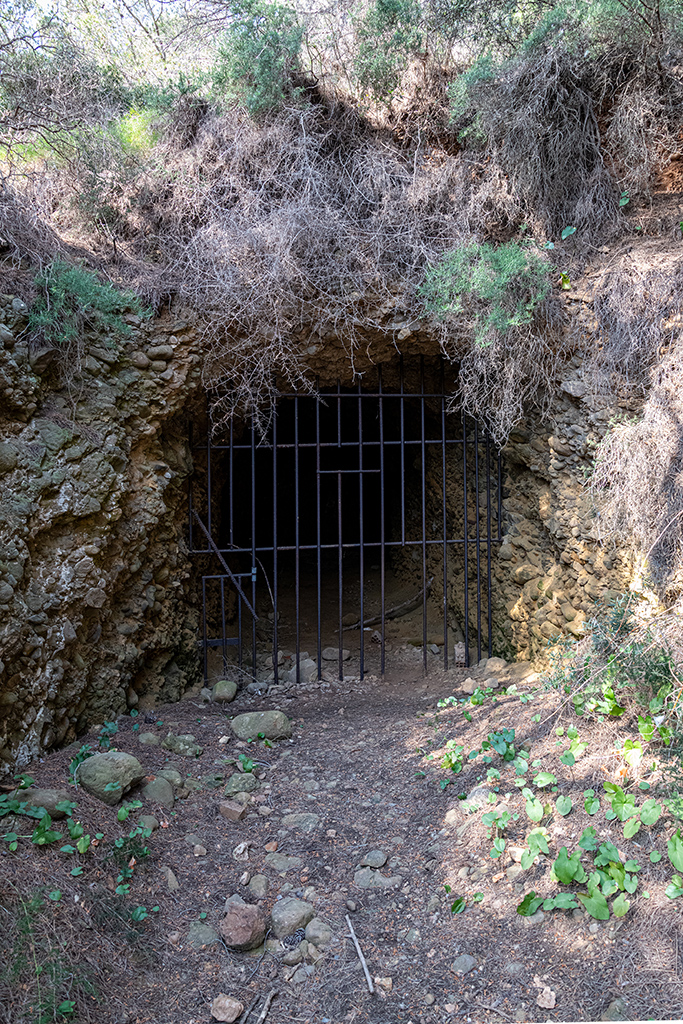 Issue avec grille du second souterrain-caverne allemand de 1943 vue de l'extérieur