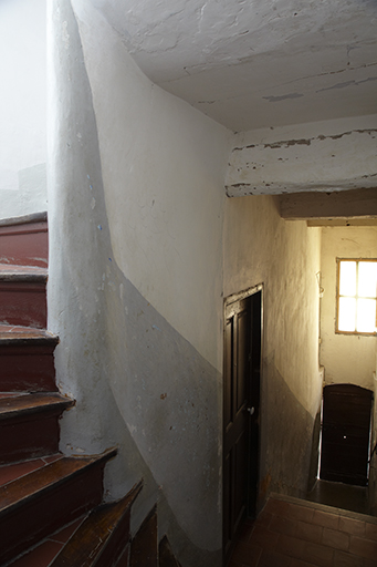 Village. Rue du Couvent, parcelle G 16. Escalier de distribution intérieur droit, puis tournant en vis en fond de parcelle. Vue d'ensemble (4/4).