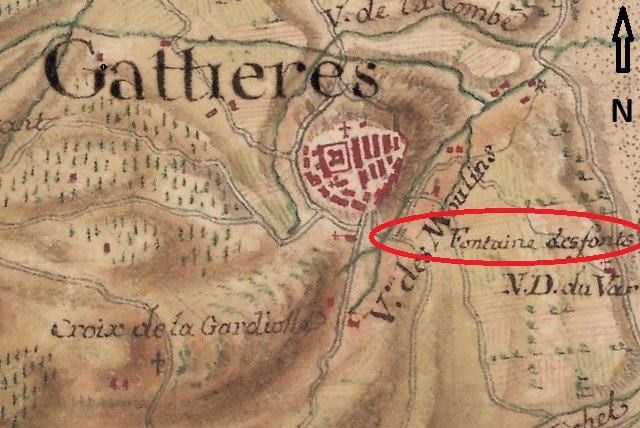 Cartes des frontières Est de la France, de Colmars à Marseille. [Détail de la feuille 194-8 : village de Gattières, 1764-1778].